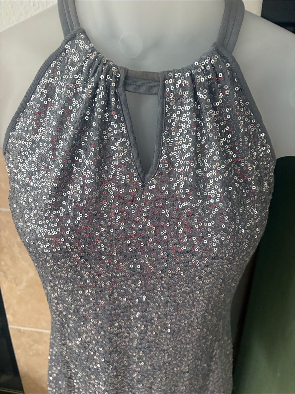 INC International Concepts Silver Sequin Halter Tank Top - Picture 3 of 5